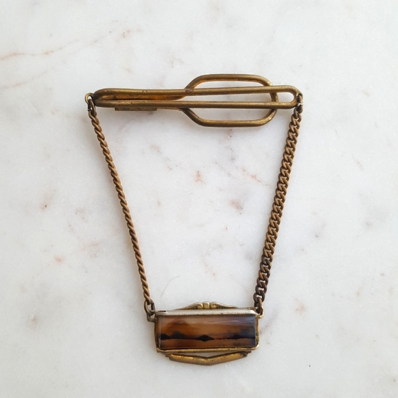 Vintage Other - 🌙Vtg Dendritic Agate Tie Clip Scene